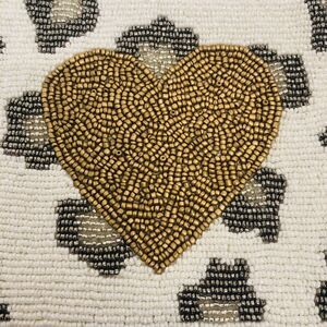 Francesca's Glass Beaded Pouch Clutch Bag Purse Gold Heart Leopard Cougar Spots